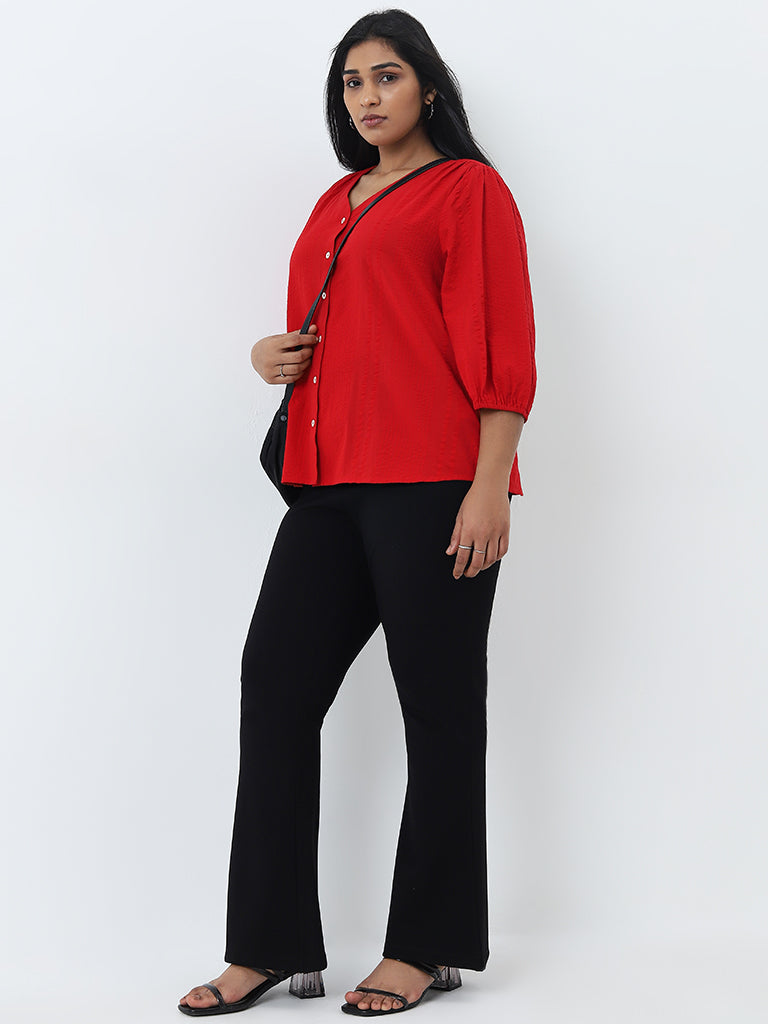 Gia Red Striped Seersucker Textured Blouse