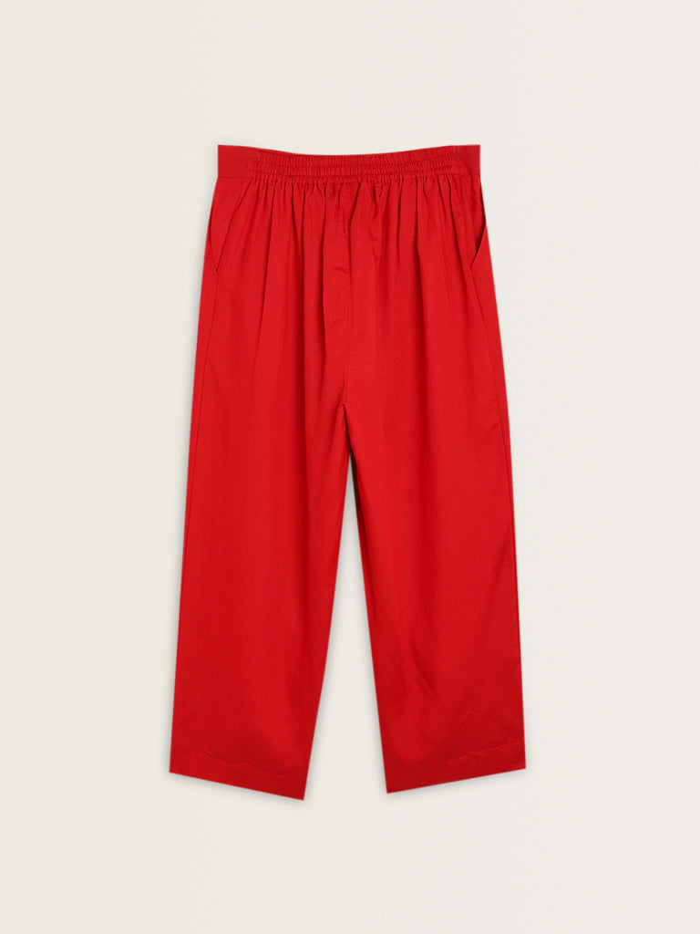 Gia Red Solid High-Rise Pants