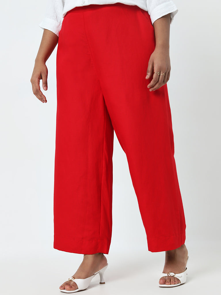 Gia Red Solid High-Rise Pants