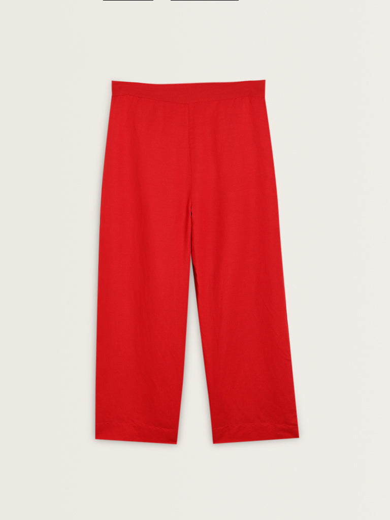 Gia Red Solid High-Rise Pants