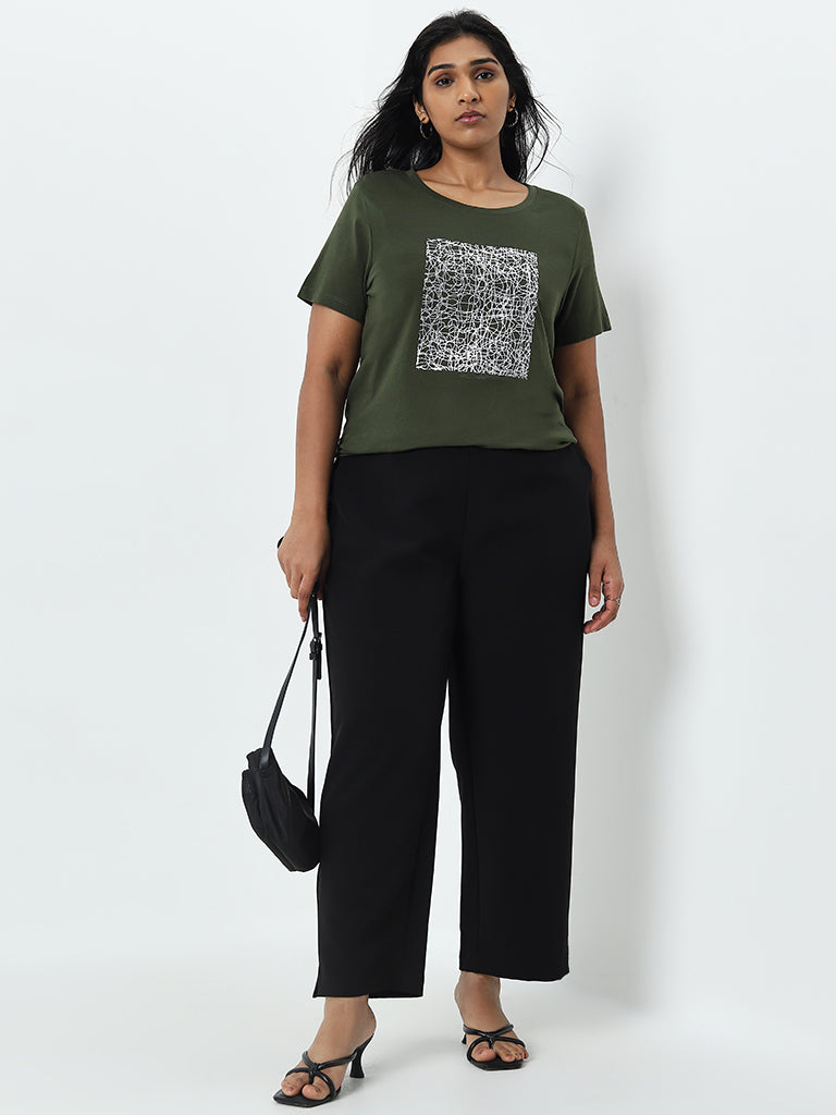 Gia Olive Abstract Printed Cotton T-Shirt