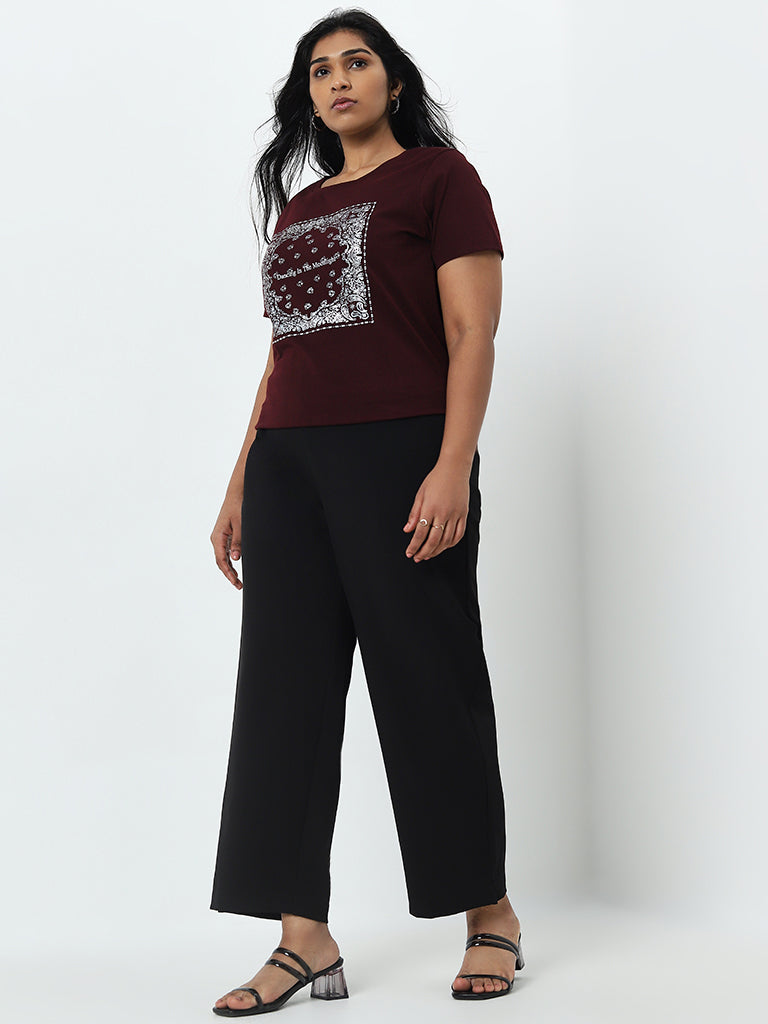 Gia Maroon Printed Cotton T-Shirt