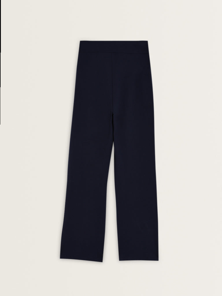 Studiofit Navy High-Rise Cotton Blend Track Pants