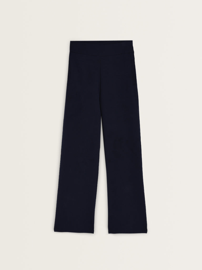 Studiofit Navy High-Rise Cotton Blend Track Pants