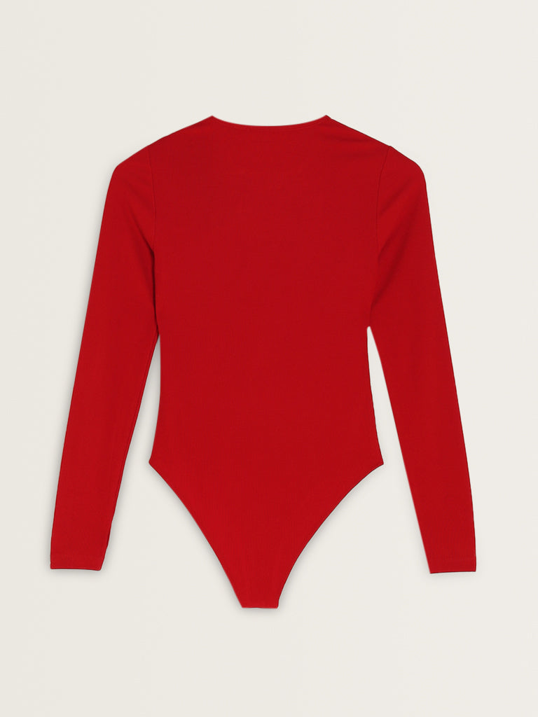 Studiofit Red Ribbed Bodysuit