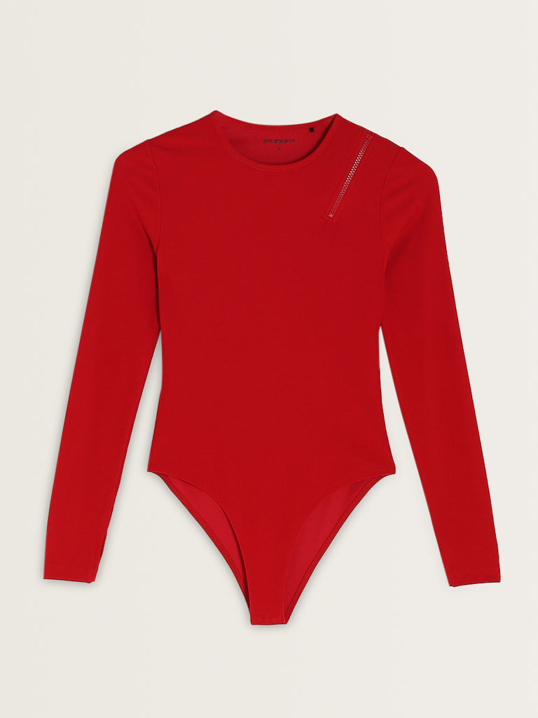 Studiofit Red Ribbed Bodysuit