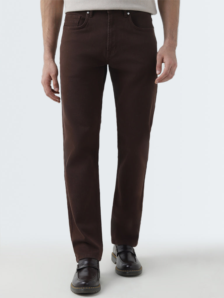 Ascot Dark Brown Relaxed-Fit Mid-Rise Trousers