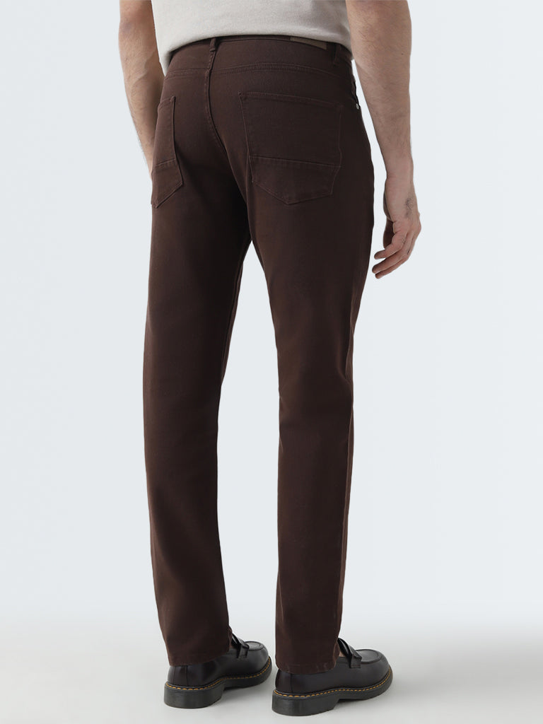 Ascot Dark Brown Relaxed-Fit Mid-Rise Trousers