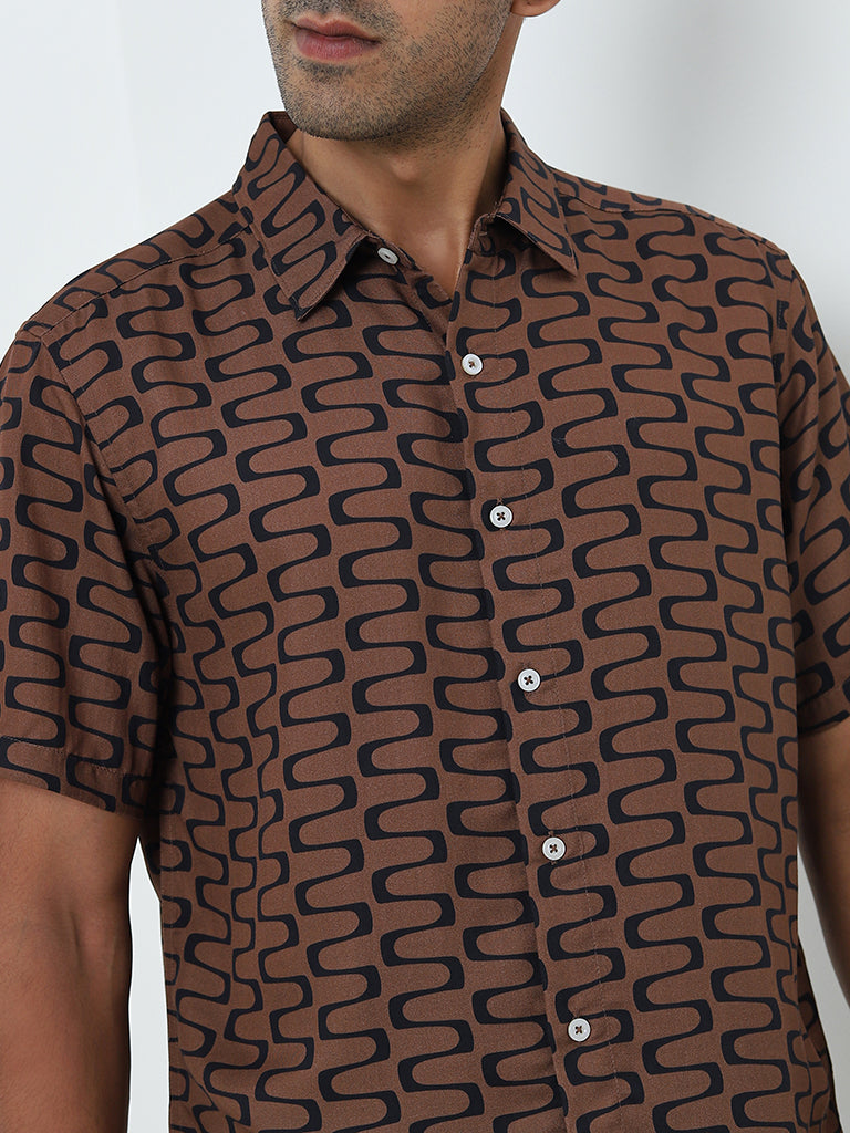 Ascot Brown Abstract Printed Relaxed-Fit Shirt