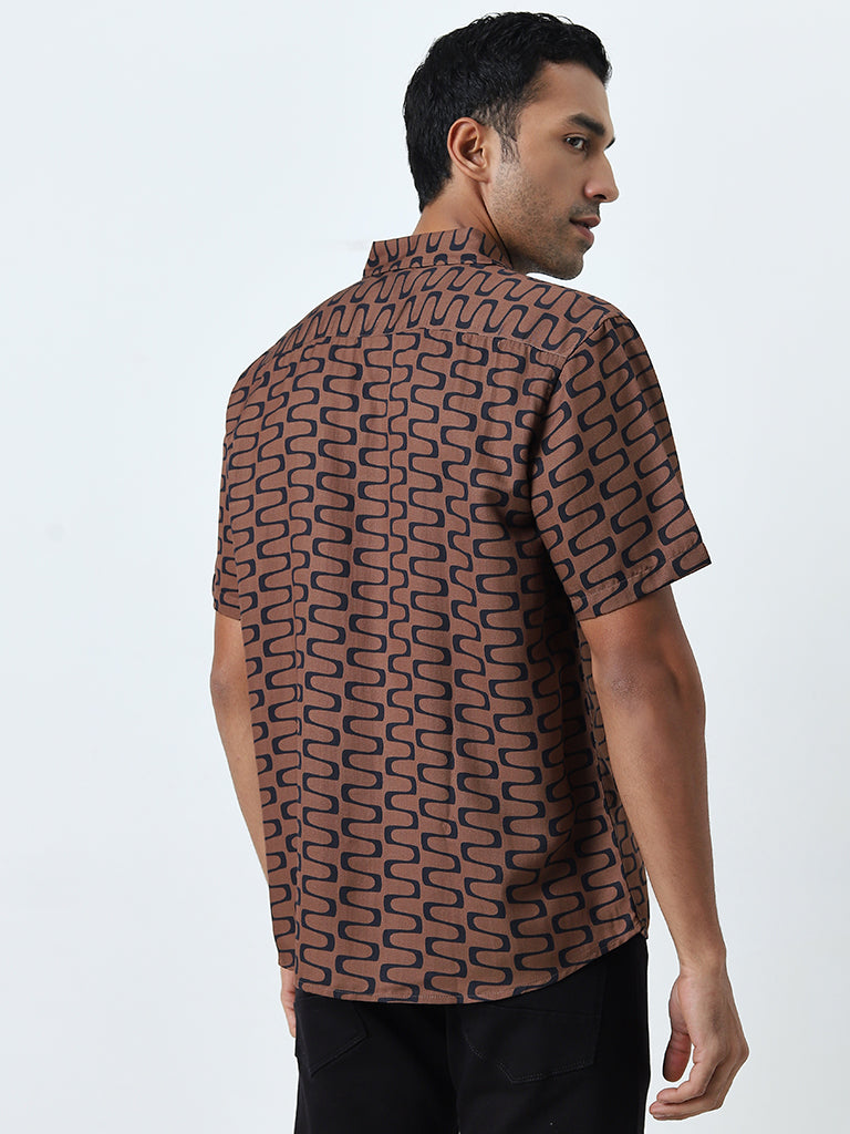 Ascot Brown Abstract Printed Relaxed-Fit Shirt