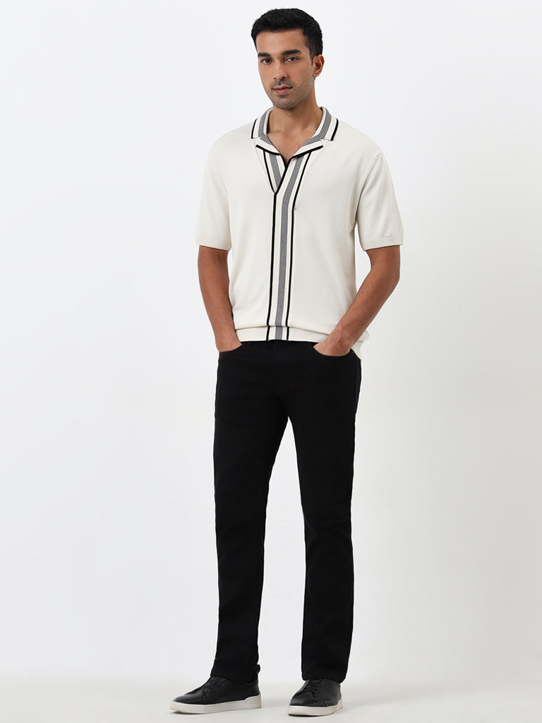 Ascot Off-White Stripe Printed Relaxed Fit T-Shirt