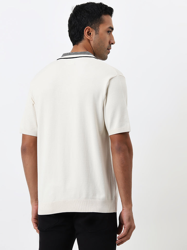 Ascot Off-White Stripe Printed Relaxed Fit T-Shirt