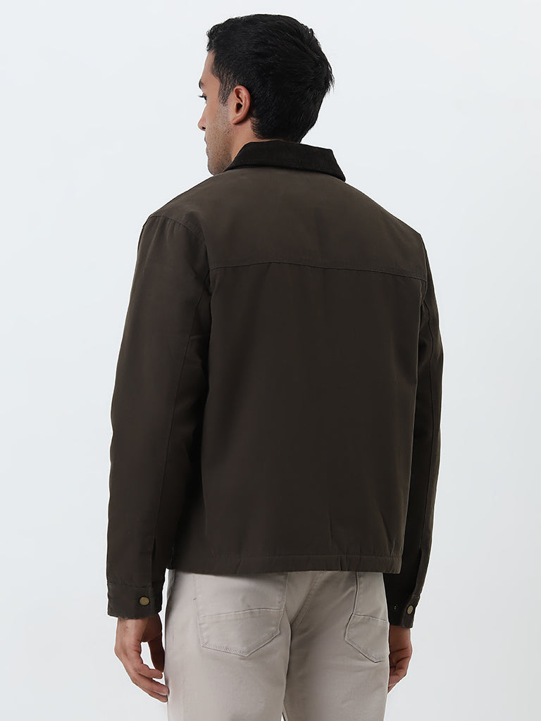 WES Casuals Olive Relaxed-Fit Cotton Jacket