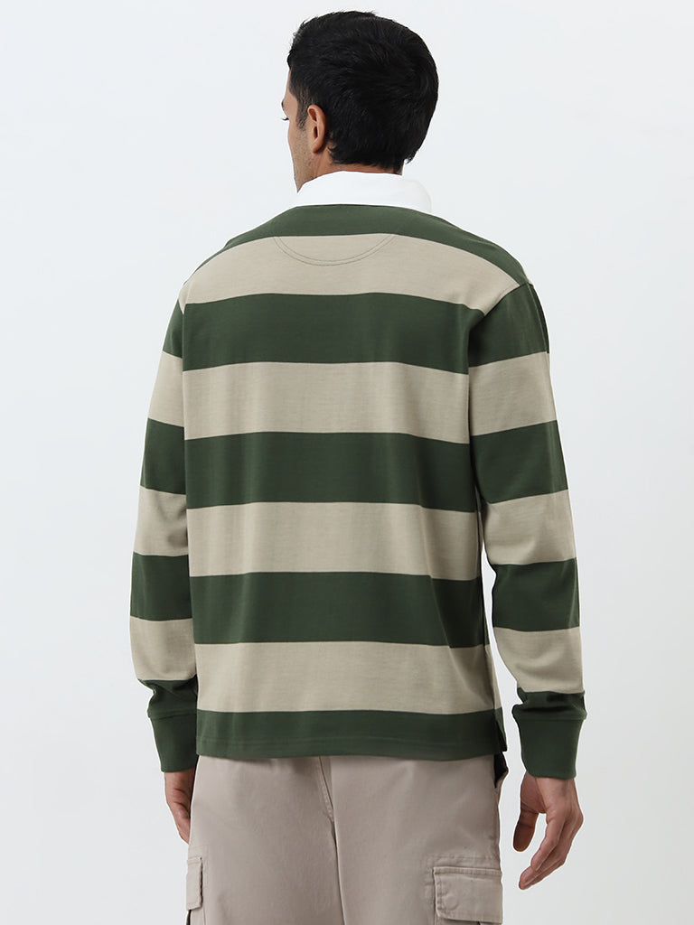 WES Casuals Olive Striped Relaxed-Fit T-Shirt