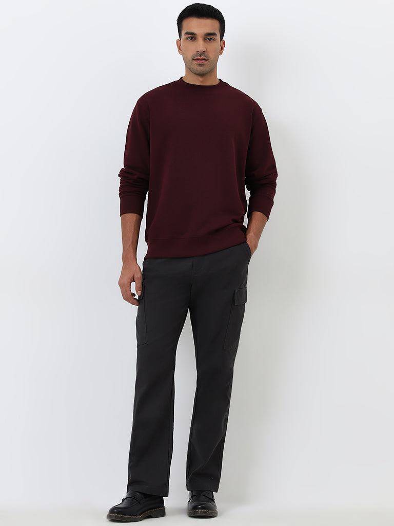 WES Casuals Charcoal Relaxed-Fit Mid-Rise Cotton Chinos