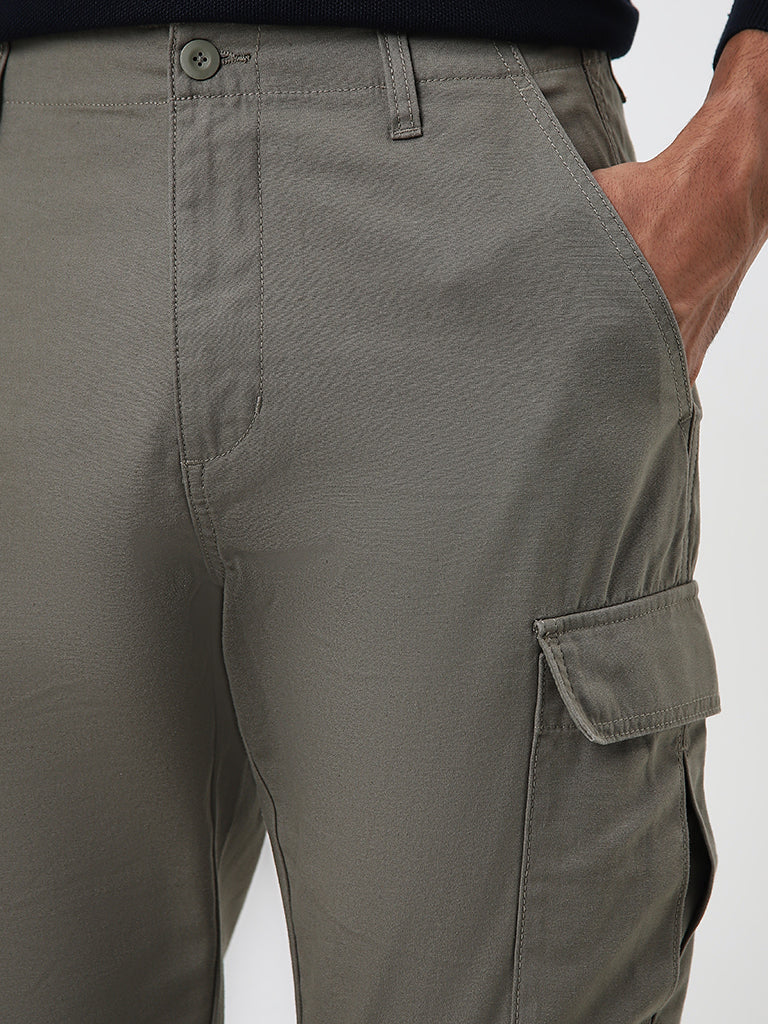 WES Casuals Olive Relaxed-Fit Mid-Rise Cotton Chinos