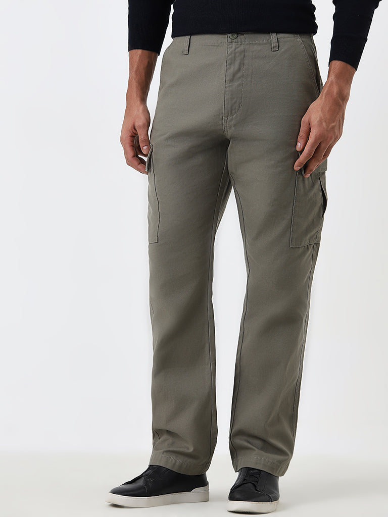 WES Casuals Olive Relaxed-Fit Mid-Rise Cotton Chinos