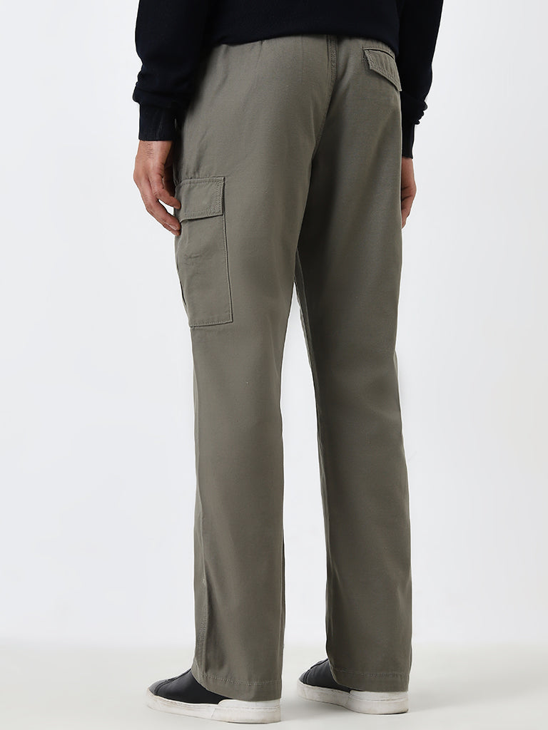 WES Casuals Olive Relaxed-Fit Mid-Rise Cotton Chinos