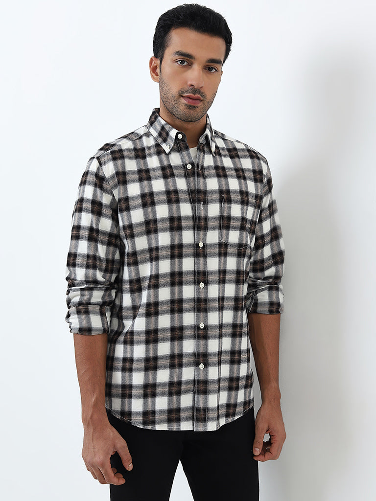 WES Casuals Multicolour Checkered Relaxed-Fit Cotton Shirt