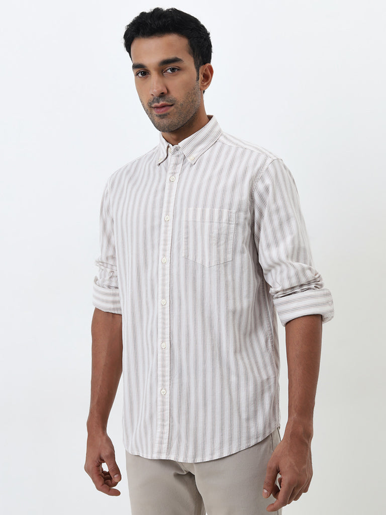 WES Casuals Light Mauve Relaxed-Fit Cotton Blend Shirt