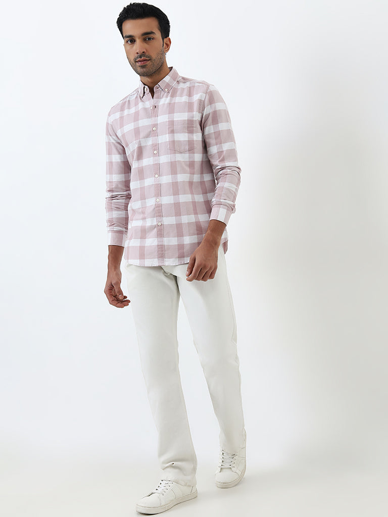 WES Casuals Pink Checkered Slim-Fit Cotton Shirt