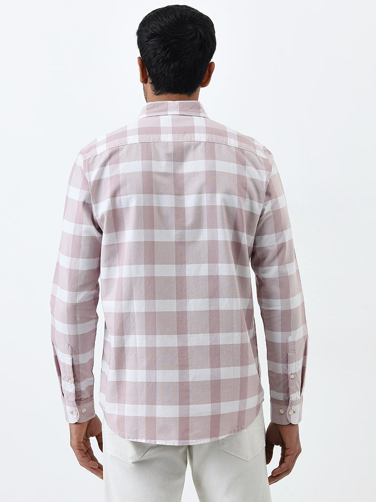 WES Casuals Pink Checkered Slim-Fit Cotton Shirt