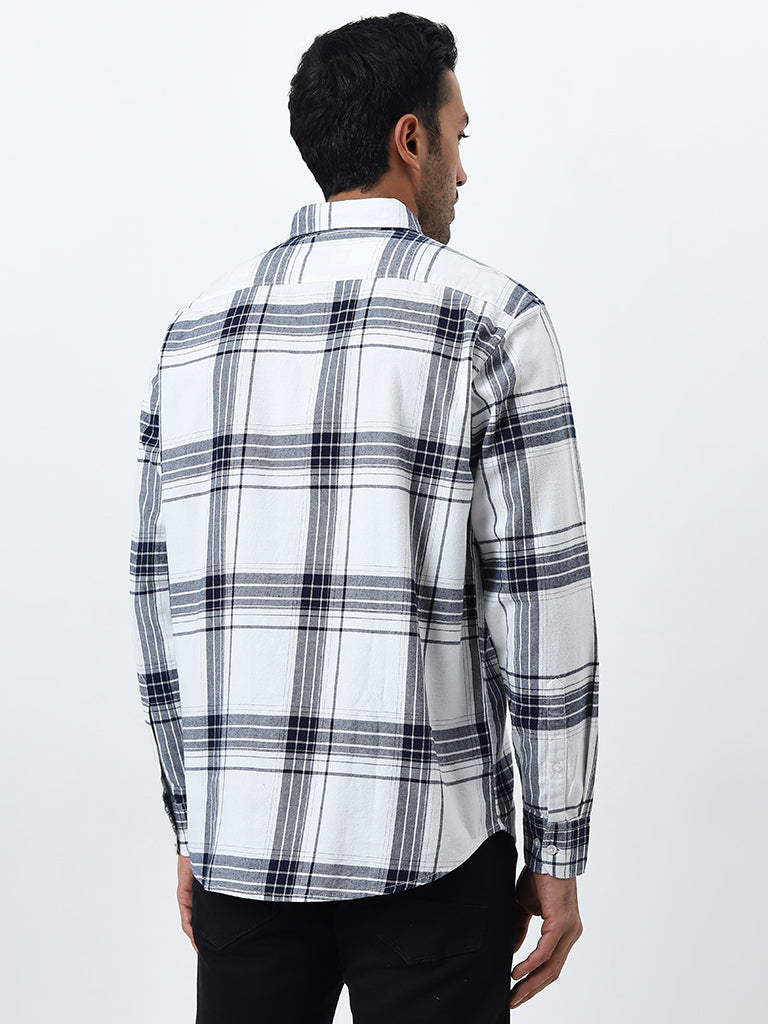 WES Casuals Navy Checkered Relaxed-Fit Cotton Shirt