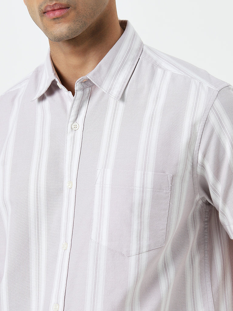 WES Casuals Light Mauve Striped Relaxed-Fit Cotton Shirt