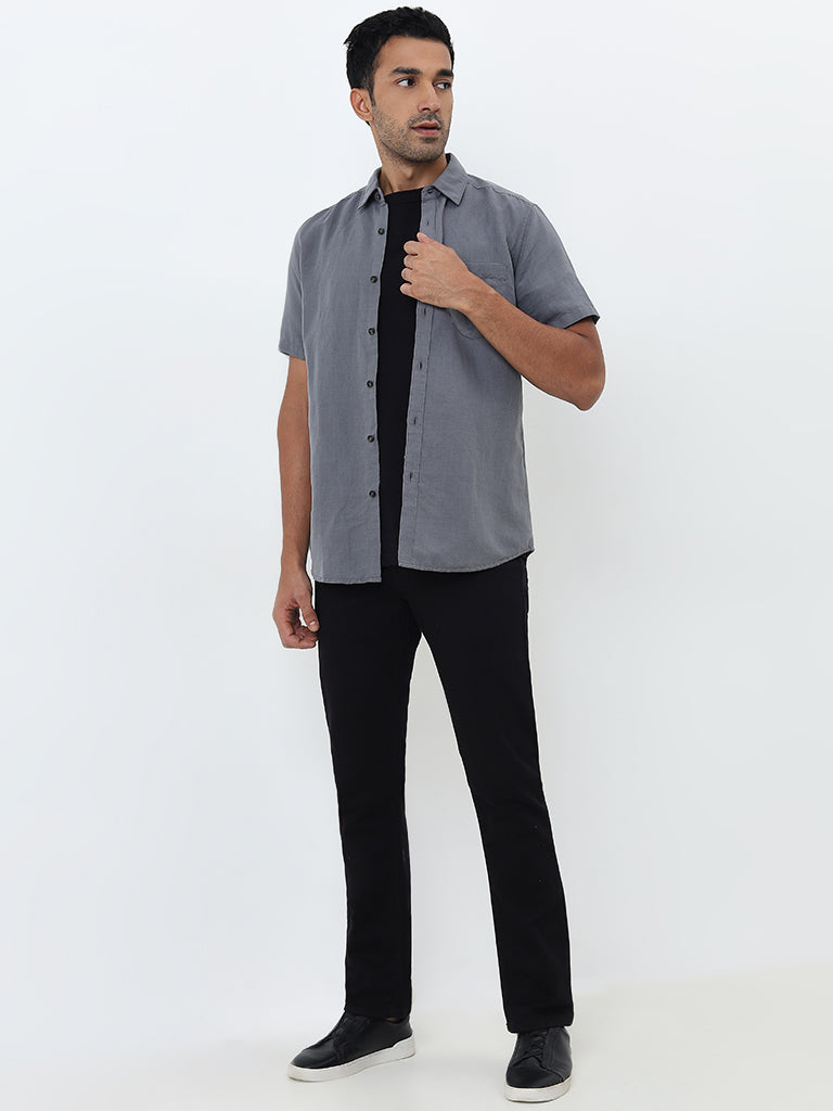 WES Casuals Dark Grey Solid Slim-Fit Shirt