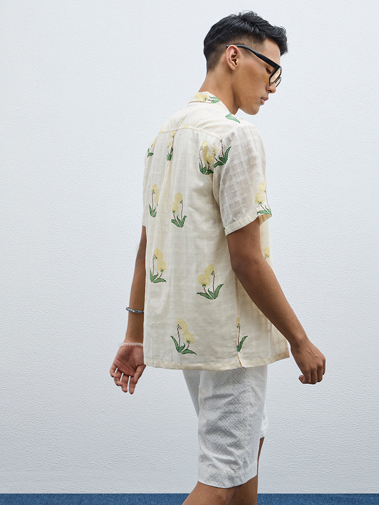 ETA Yellow Floral Design Relaxed-Fit Cotton Shirt