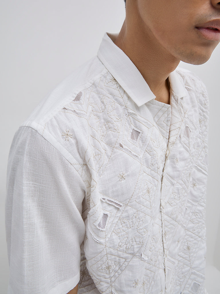 ETA White Embroidered Relaxed-Fit Cotton Shirt