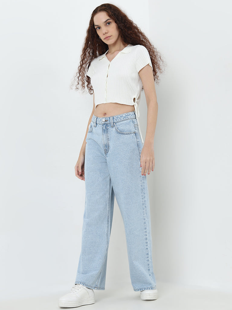 Nuon Light Blue Straight - Fit Mid - Rise Jeans