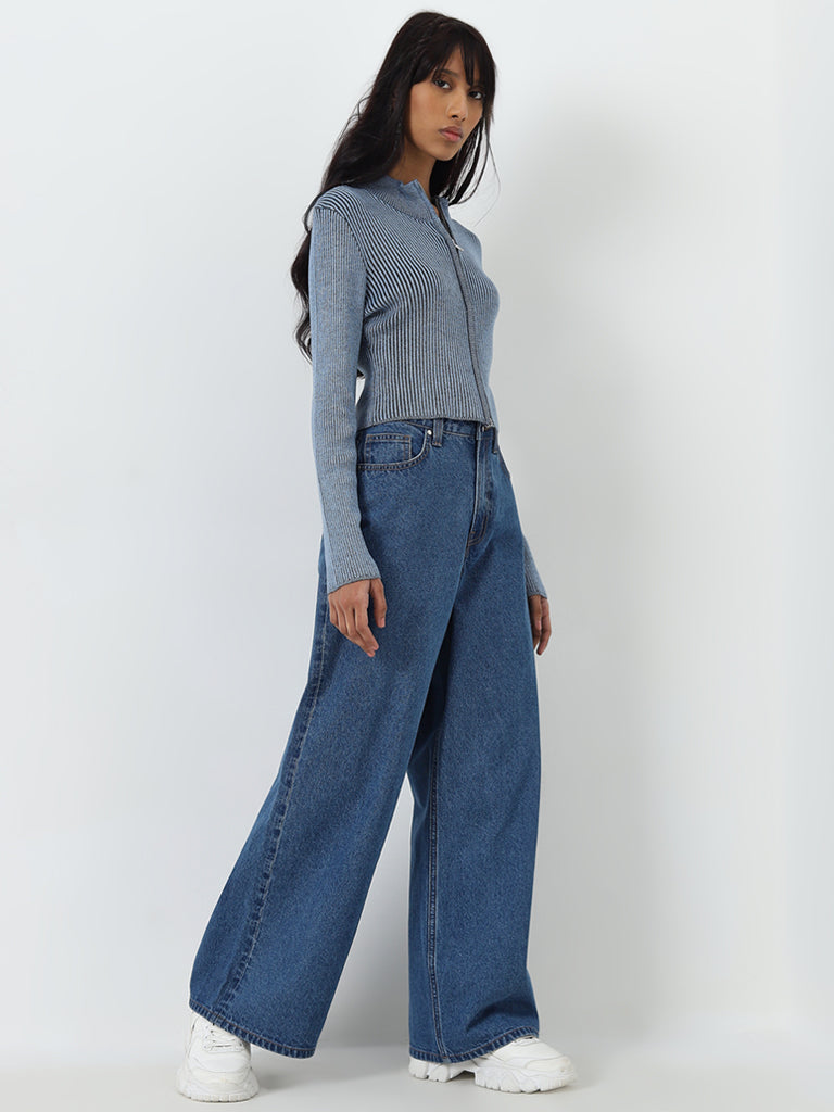 Nuon Blue Wide Leg - Fit High - Rise Denim Jeans