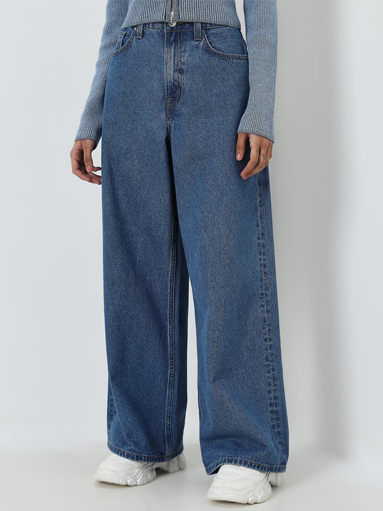 Nuon Blue Wide Leg - Fit High - Rise Denim Jeans