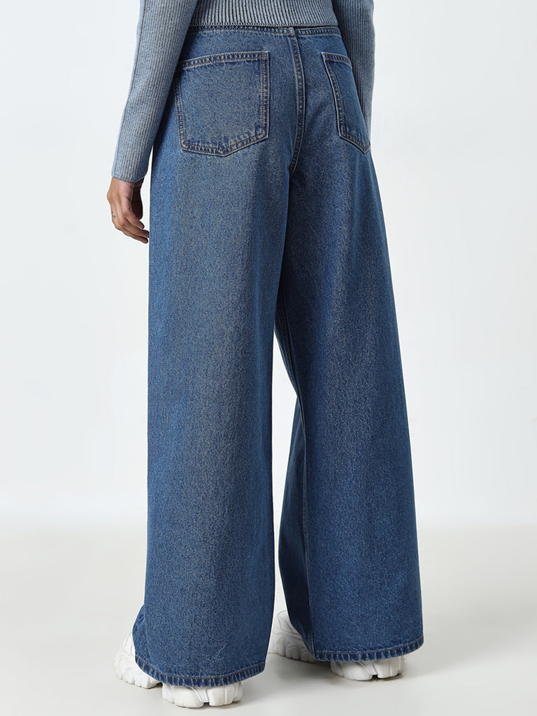 Nuon Blue Wide Leg - Fit High - Rise Denim Jeans