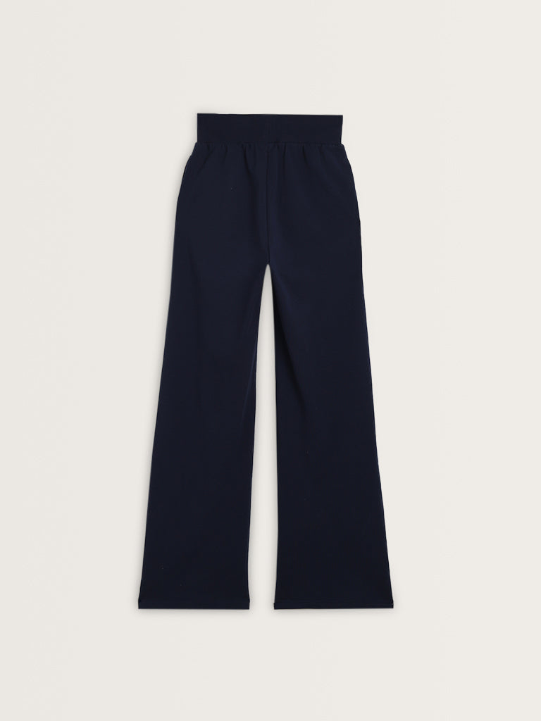 Studiofit Navy High-Rise Cotton Blend Track Pants