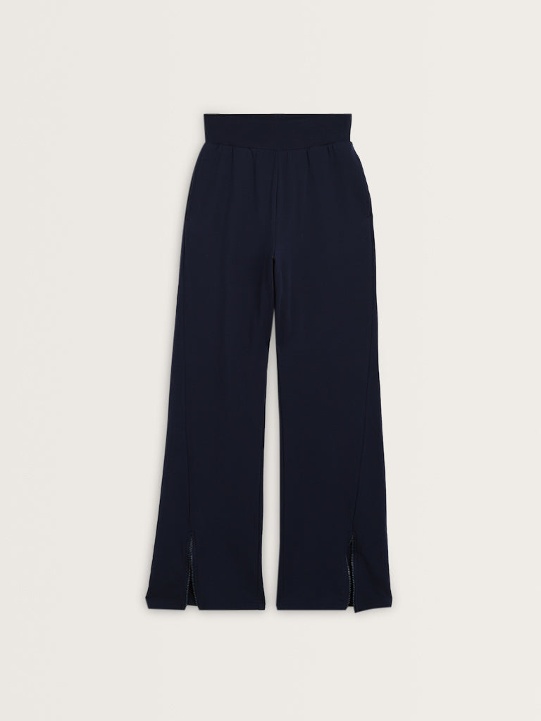 Studiofit Navy High-Rise Cotton Blend Track Pants