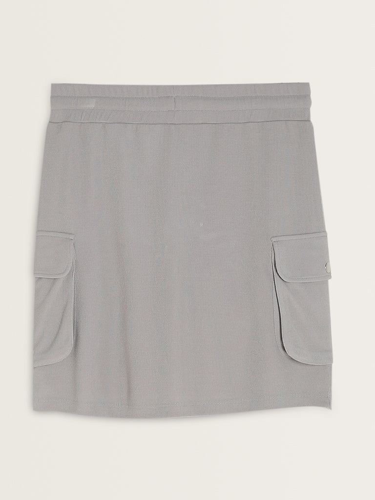 Studiofit Grey Ribbed High-Rise Skirt