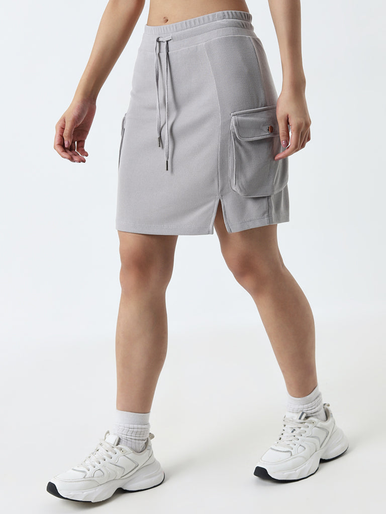 Studiofit Grey Ribbed High-Rise Skirt