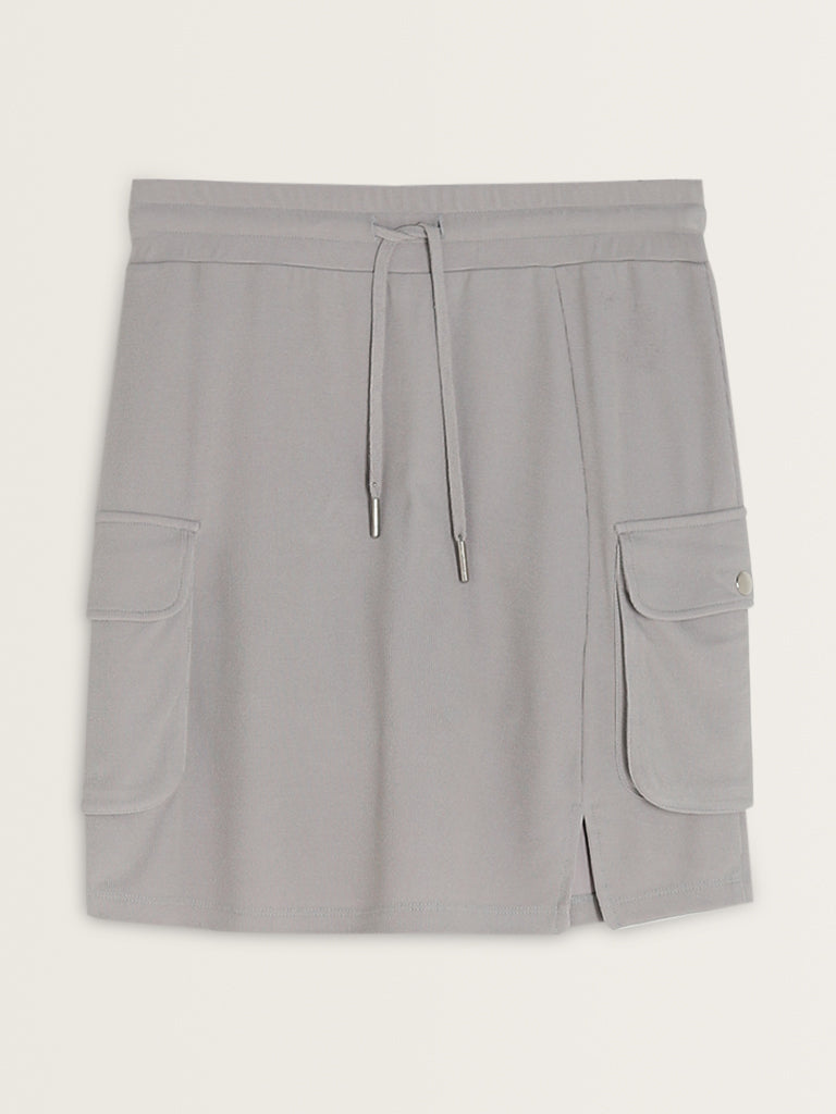 Studiofit Grey Ribbed High-Rise Skirt