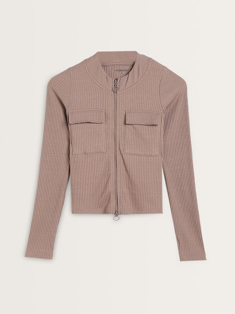 Studiofit Light Brown Ribbed Textured Jacket