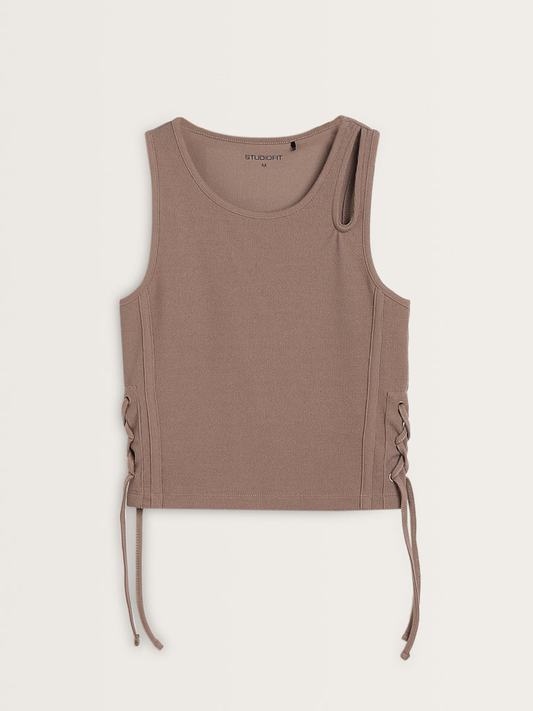 Studiofit Taupe Cut-Out Detailed T-Shirt