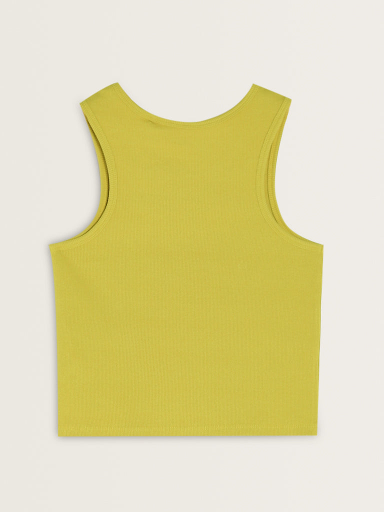 Studiofit Lime Ribbed Cotton Blend Tank Top