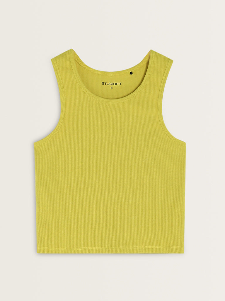 Studiofit Lime Ribbed Cotton Blend Tank Top