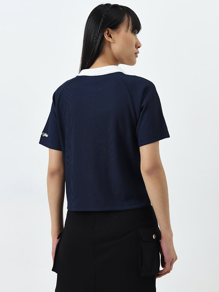 Studiofit Navy Text Design Cotton T-Shirt