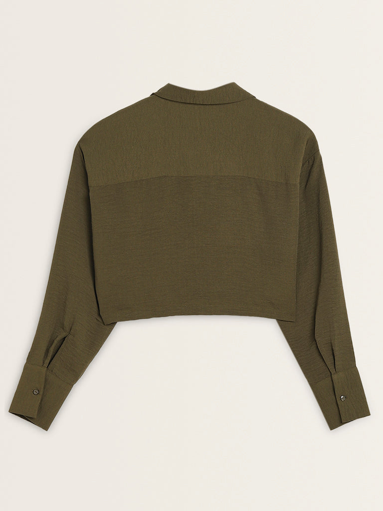 Nuon Olive Textured Crop Shirt