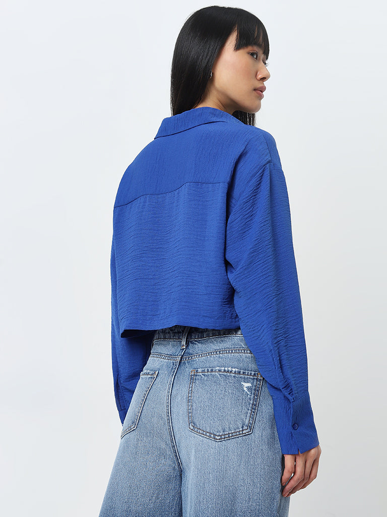 Nuon Blue Crinkle Textured Shirt