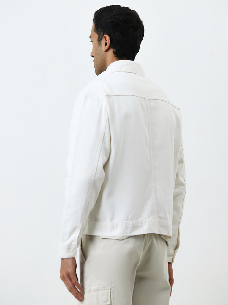 WES Casuals White Relaxed-Fit Denim Jacket