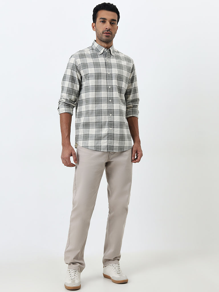 WES Casuals Sage Checkered Relaxed-Fit Cotton Shirt