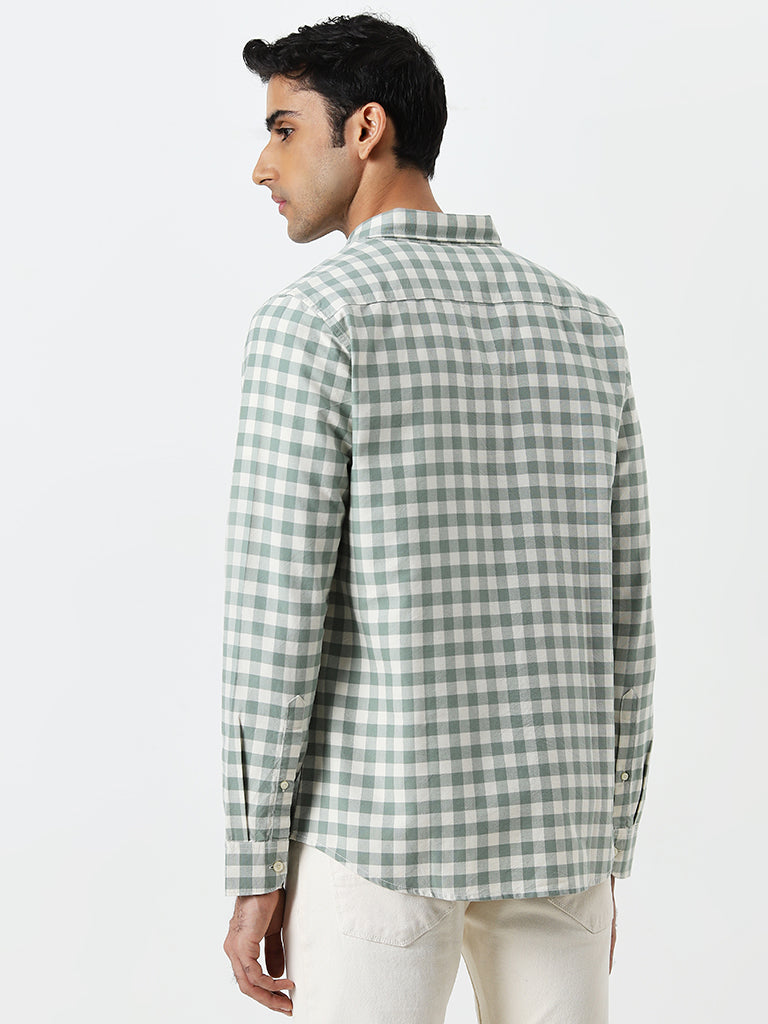 WES Casuals Green Checkered-Print Slim-Fit Cotton Shirt